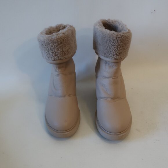 Womens Gianvito Rossi Mousse Neutral Shearling-Trim Leather Ankle Boots 38 US/8 - Picture 4 of 16